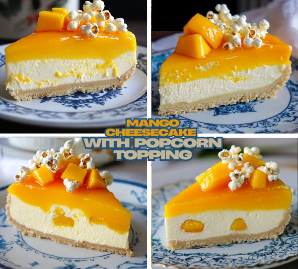 Mango Cheesecake with Popcorn Topping