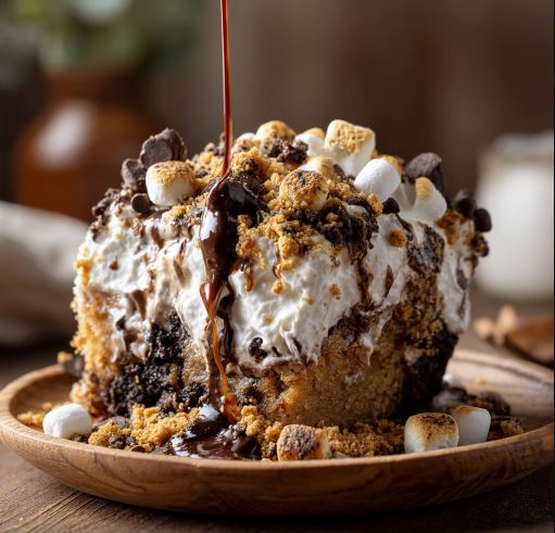S'mores Cookie Dough Poke Cake